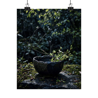 Ceramic Bowl Shadow Zen Wall Art Print | Moody Dark Japandi Art