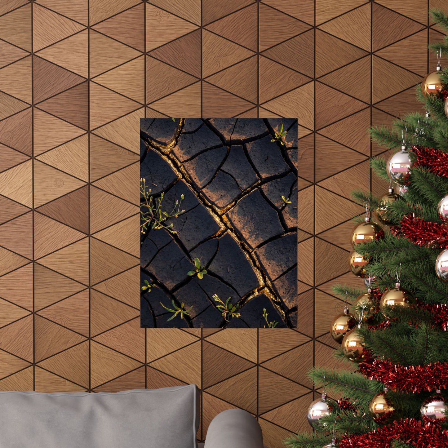 Cracked Earth Gold Vein Wall Art Print | Philosophical Kintsugi Art