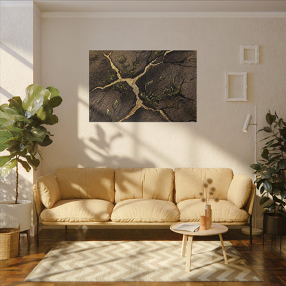 Spring Cracked Earth Charcoal Ink Canvas Art | Luxurious Decor