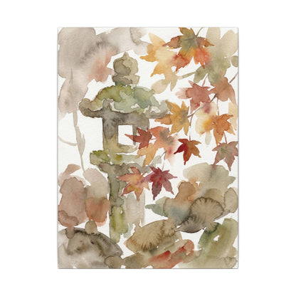 Stone Lantern Watercolor Canvas Art | Earthy Japandi Art