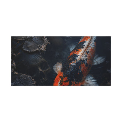 Koi Pond Canvas Art | Winter Dark Japandi Shadow Zen Art