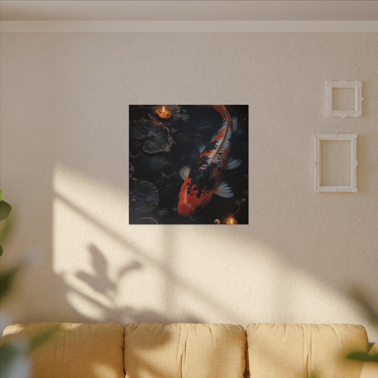 Koi Pond Canvas Art | Winter Dark Japandi Shadow Zen Art