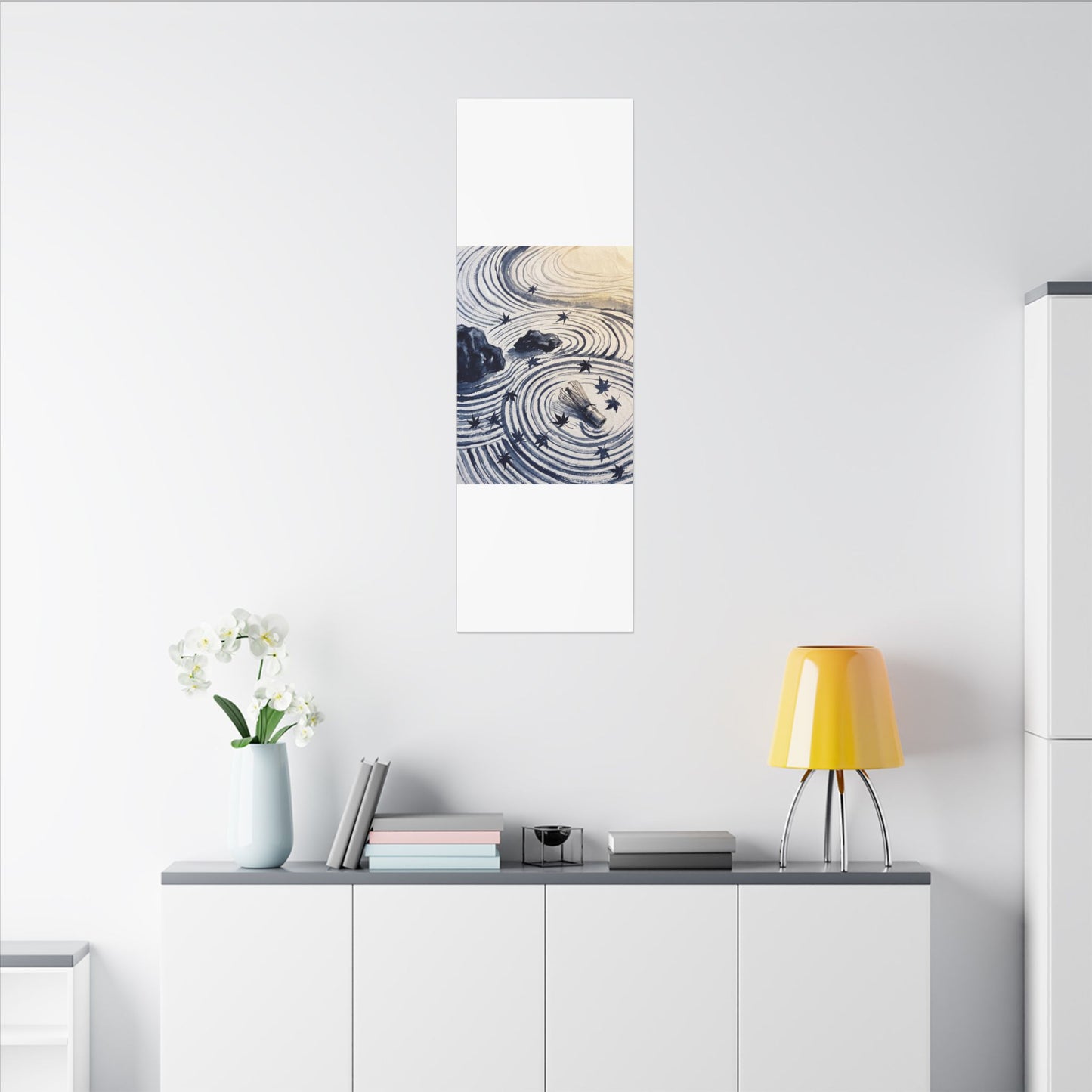 Zen Rock Garden in Golden Hour | Sumi E Canvas Art