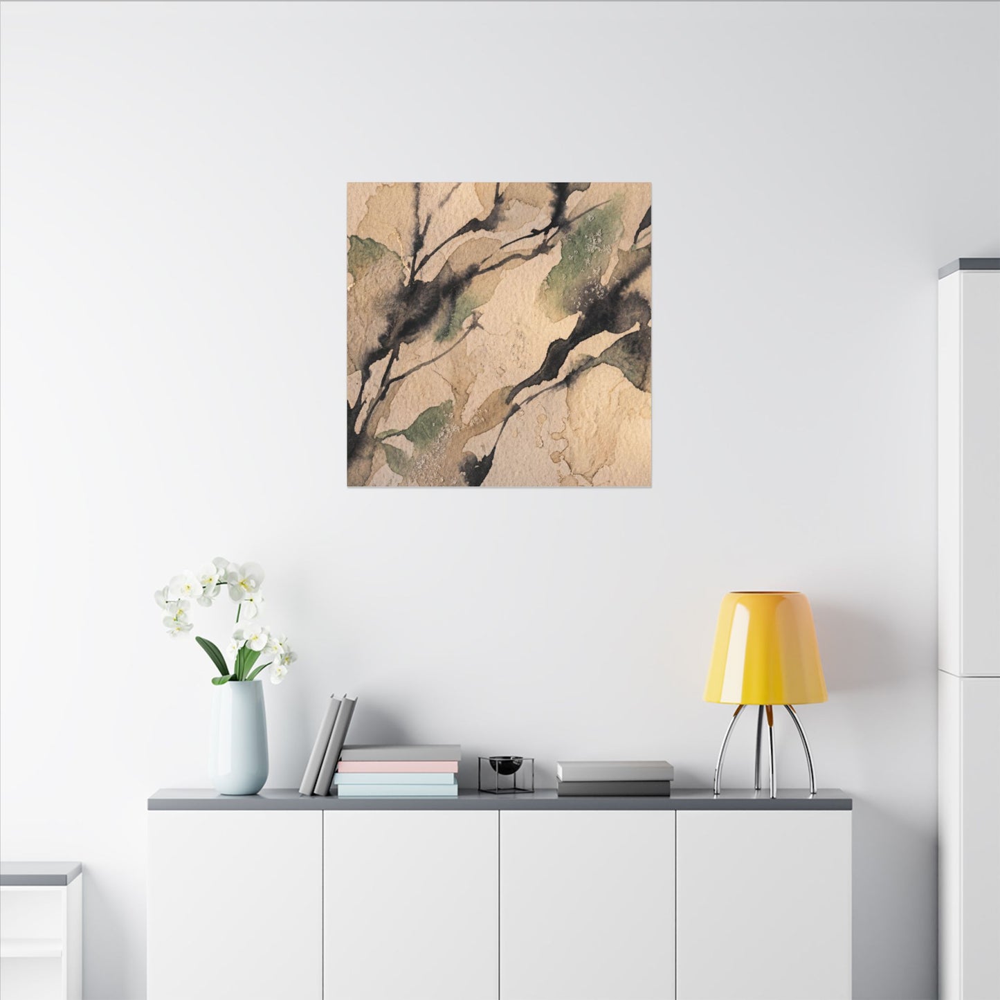 Japandi Shadow Play in Golden Hour | Watercolor Canvas Art