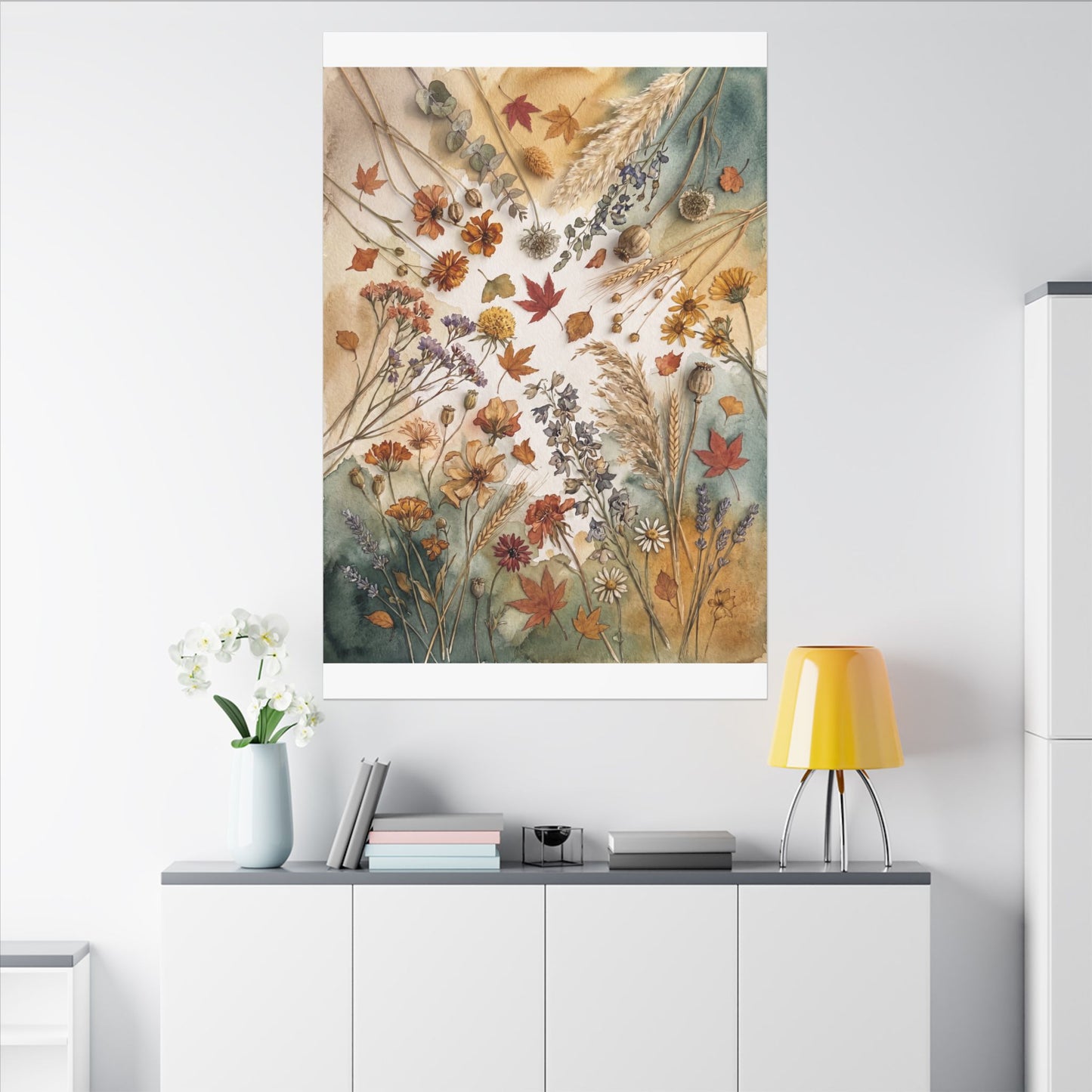 Dried Flowers Canvas Art | Autumn Japandi Watercolor Art