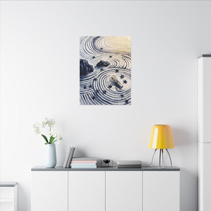 Zen Rock Garden in Golden Hour | Sumi E Canvas Art