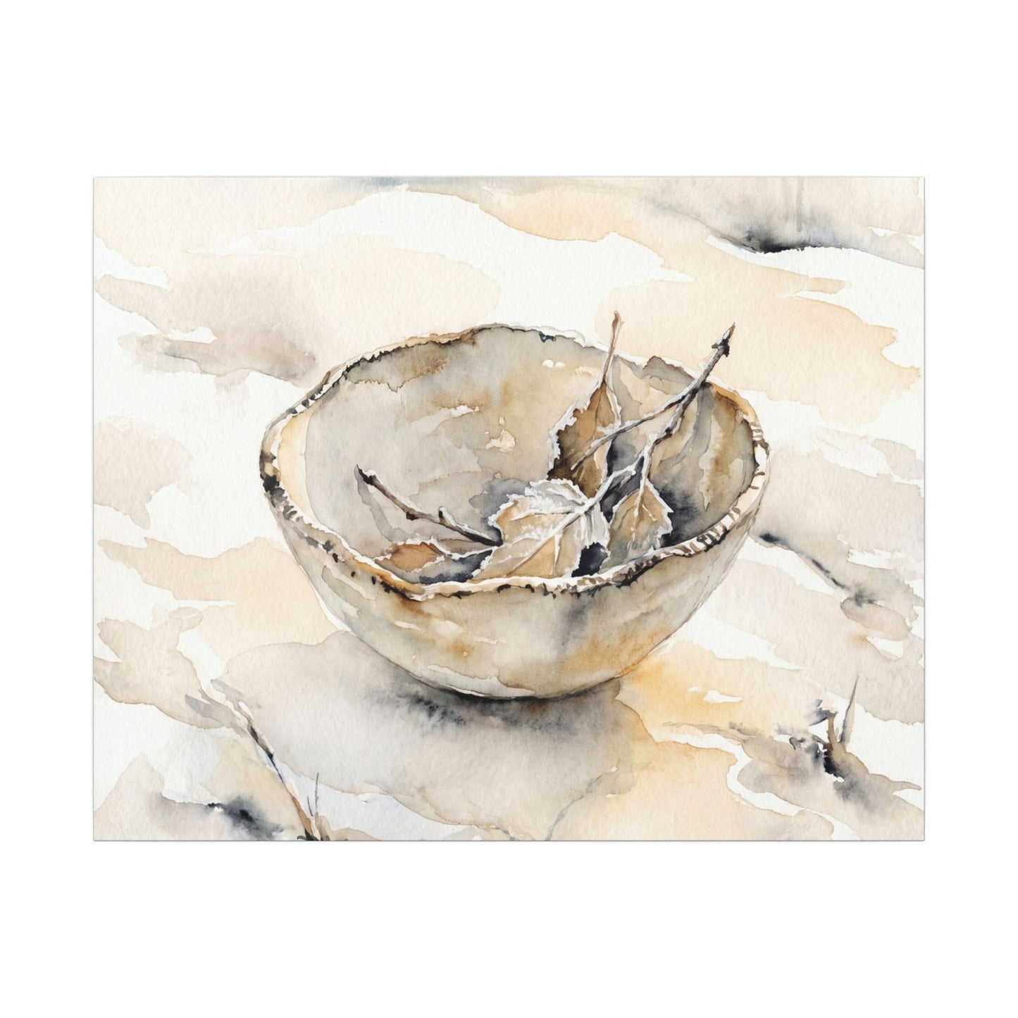 Ceramic Bowl Canvas Art | Winter Japandi Watercolor Art
