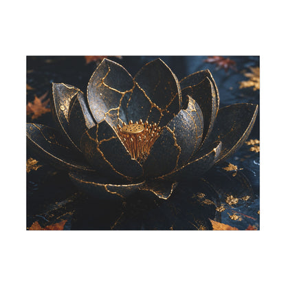 Moonlight Lotus Flower Canvas Art - Kintsugi Fukinsei