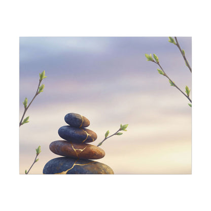 Spring River Stones Gold Vein Canvas Art | Philosophical Decor