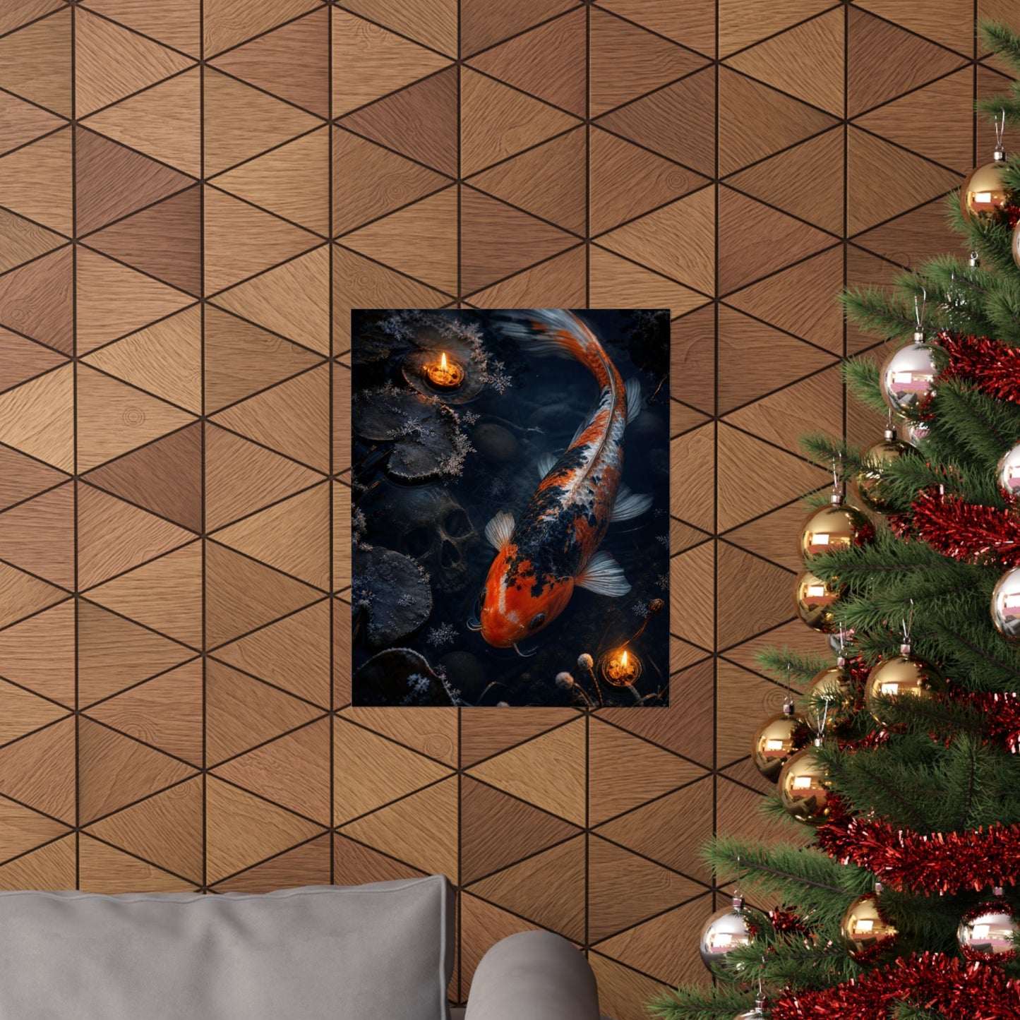 Candlelight Koi Pond Wall Art Print - Dark Japandi Datsuzoku