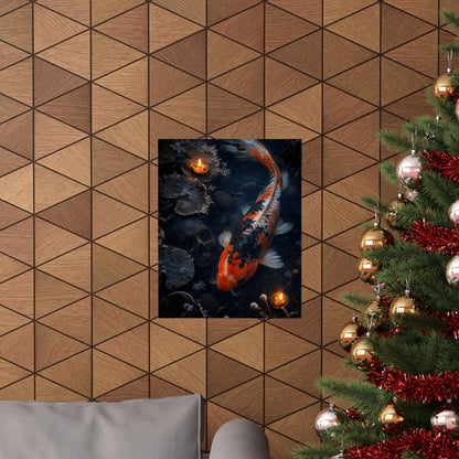 Candlelight Koi Pond Wall Art Print - Dark Japandi Datsuzoku