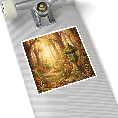 Autumn Stone Lantern Mushroom Illustration Sticker | Rustic Decor