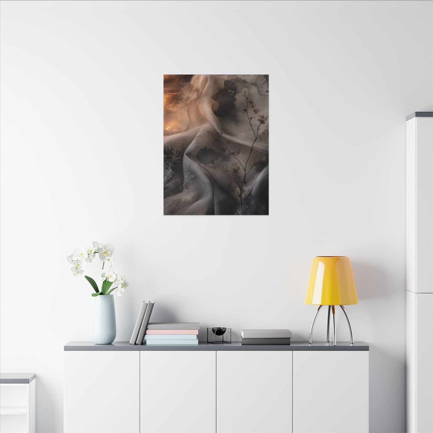 Japandi Silk Drape in Candlelight | Watercolor Canvas Art