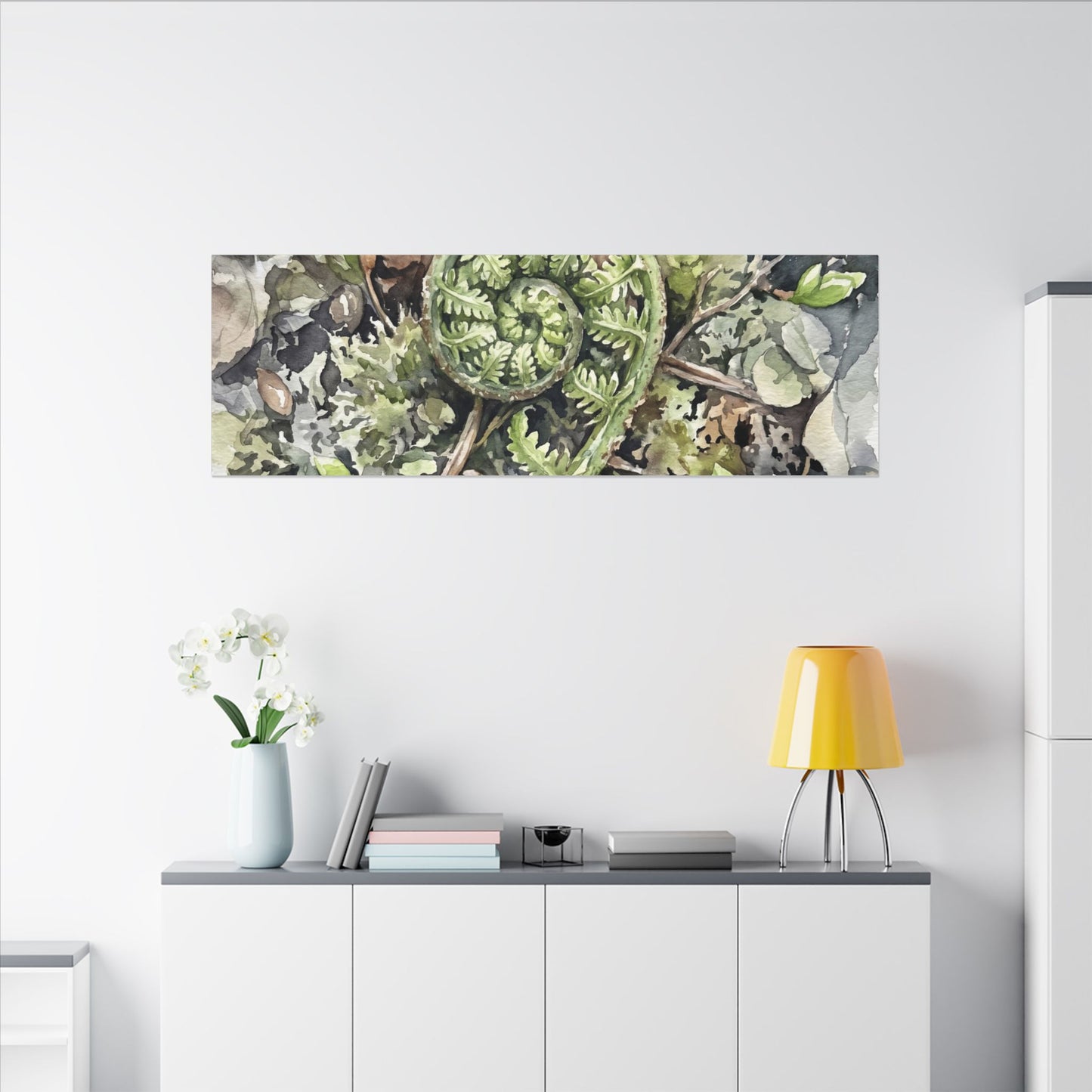 Fern Unfurling Spring Canvas Art | Japandi Neutral Design