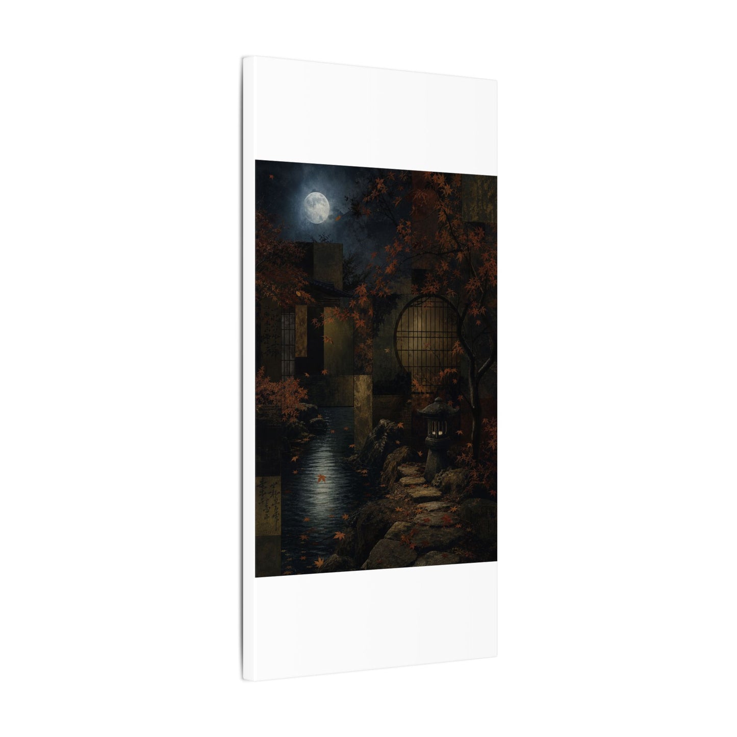 Moonlight Moonlit Garden Canvas Art - Dark Japandi Shibui