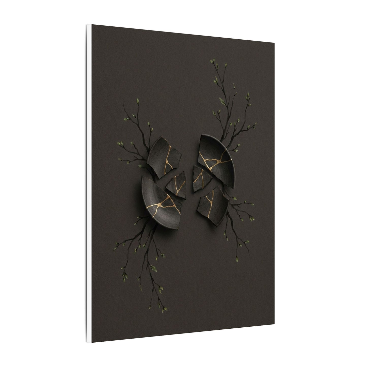 Sophisticated Broken Pottery Canvas Art - Charcoal Ink Dark Japandi