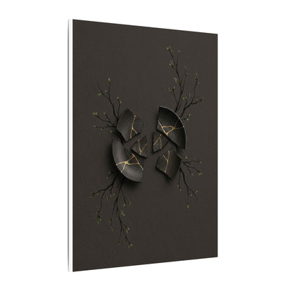 Sophisticated Broken Pottery Canvas Art - Charcoal Ink Dark Japandi