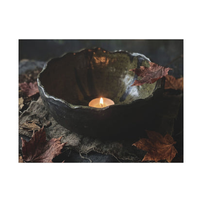 Candlelight Ceramic Bowl Canvas Art - Dark Japandi Kanso Art Print