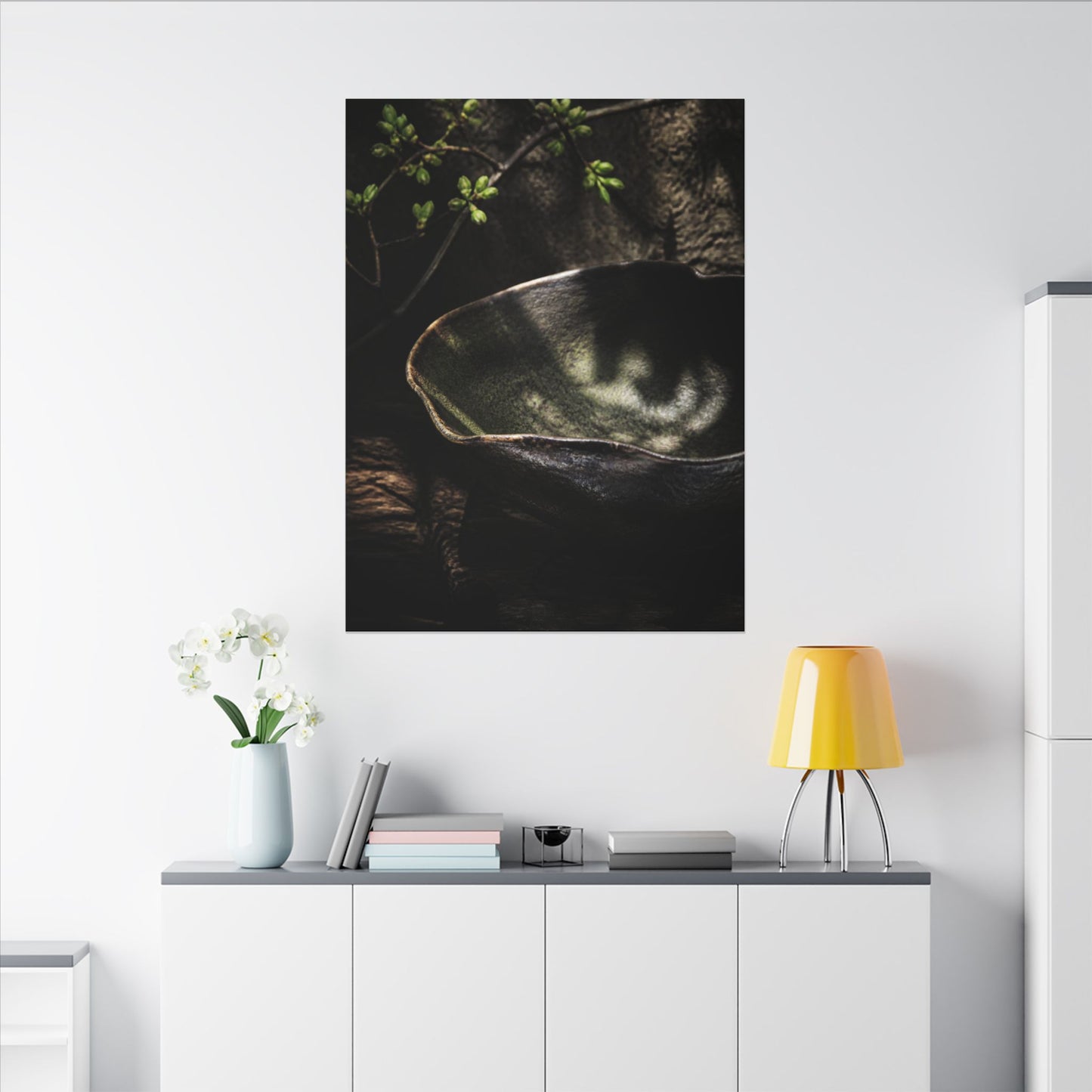 Sophisticated Ceramic Bowl Canvas Art - Dark Texture Dark Japandi