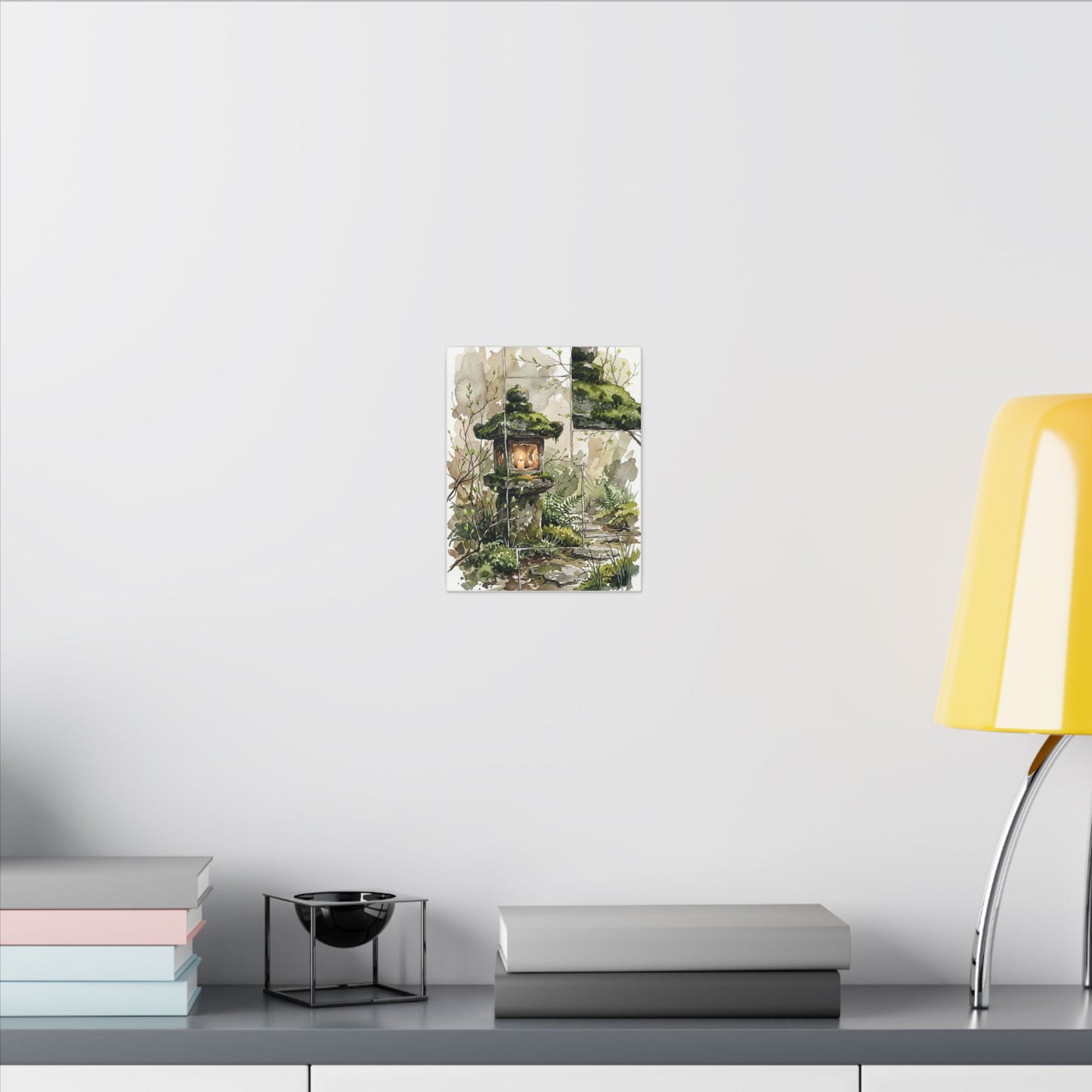 Stone Lantern Watercolor Canvas Art | Elegant Japandi Art