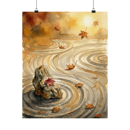 Japandi Rock Garden in Golden Hour | Watercolor Wall Art Print
