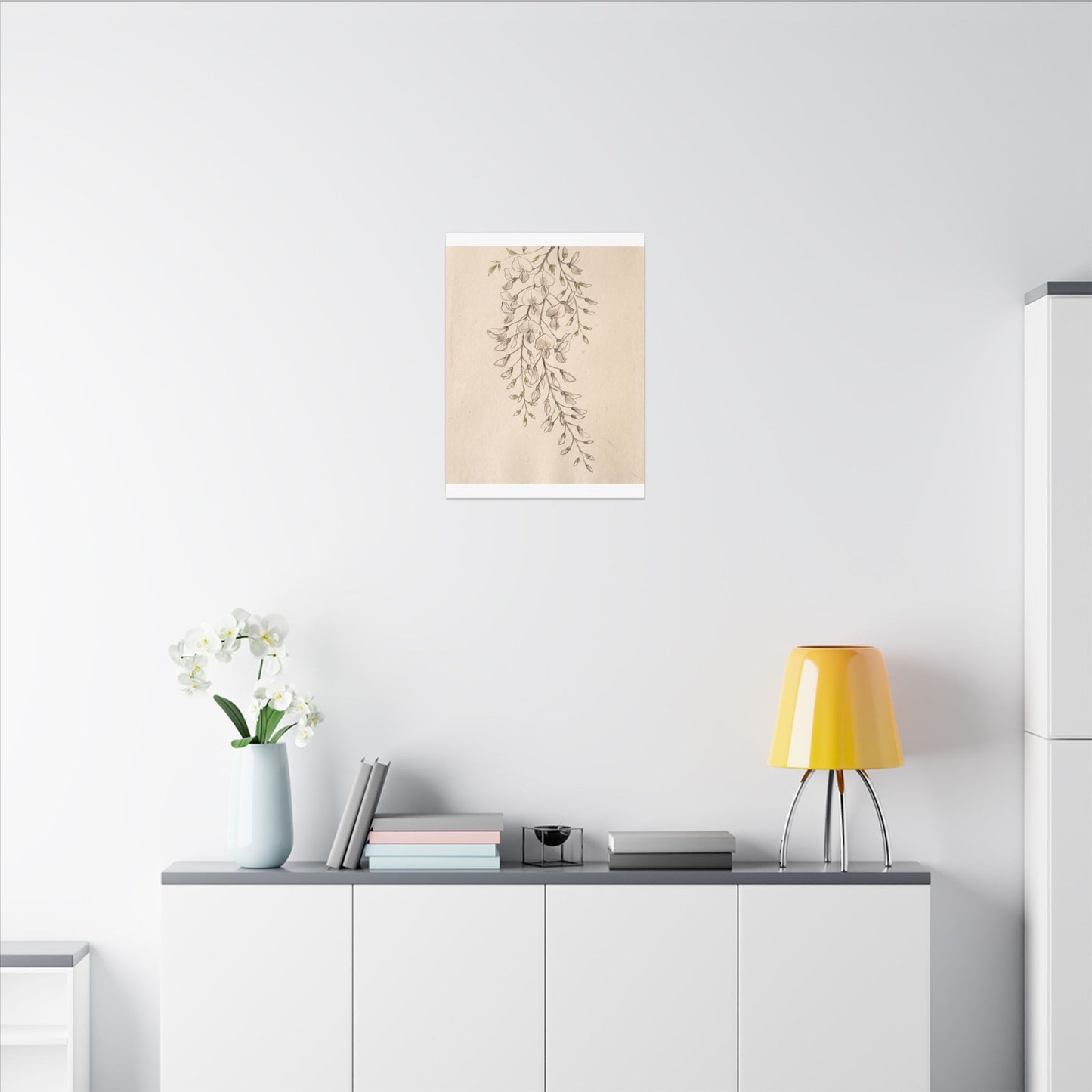 Japandi Wisteria in Golden Hour | Minimal Line Canvas Art