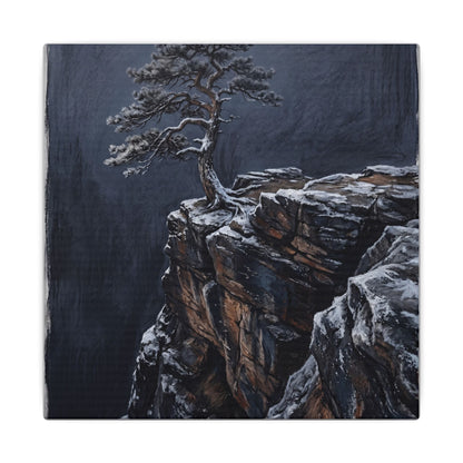 Dark Japandi Pine Tree in Dawn | Dark Texture Canvas Art