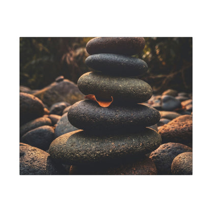 Dark Japandi River Stones in Golden Hour | Moody Minimal Canvas Art