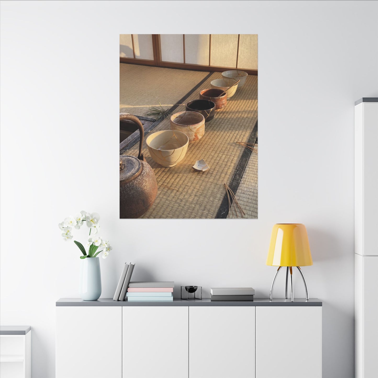 Kintsugi Tea Ceremony in Golden Hour | Gold Repair Canvas Art
