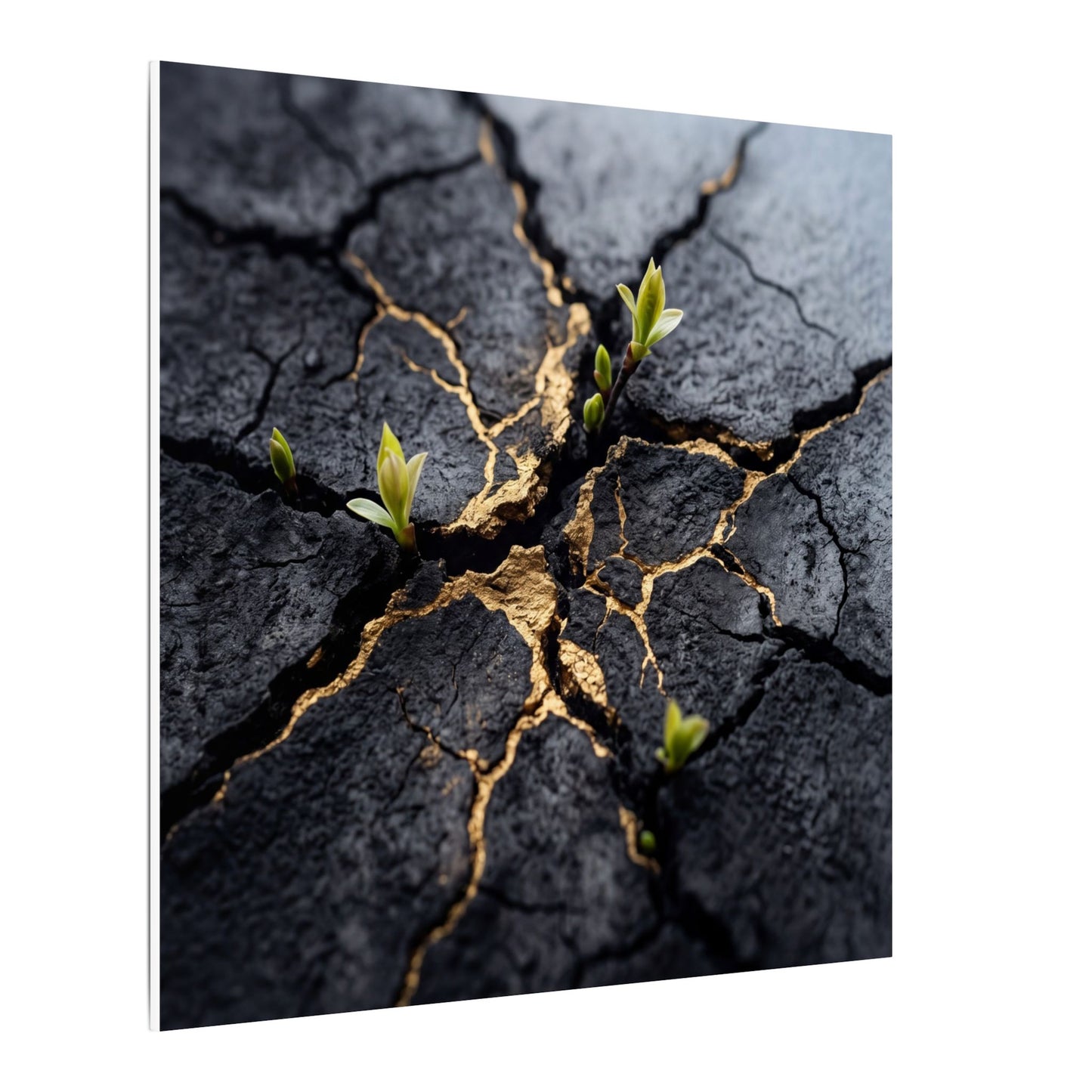 Ma Cracked Earth Canvas Art - Dark Japandi Charcoal Ink