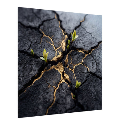 Ma Cracked Earth Canvas Art - Dark Japandi Charcoal Ink