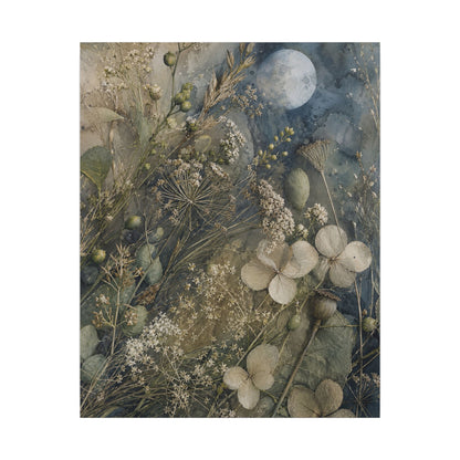 Japandi Dried Flowers in Moonlight | Watercolor Canvas Art