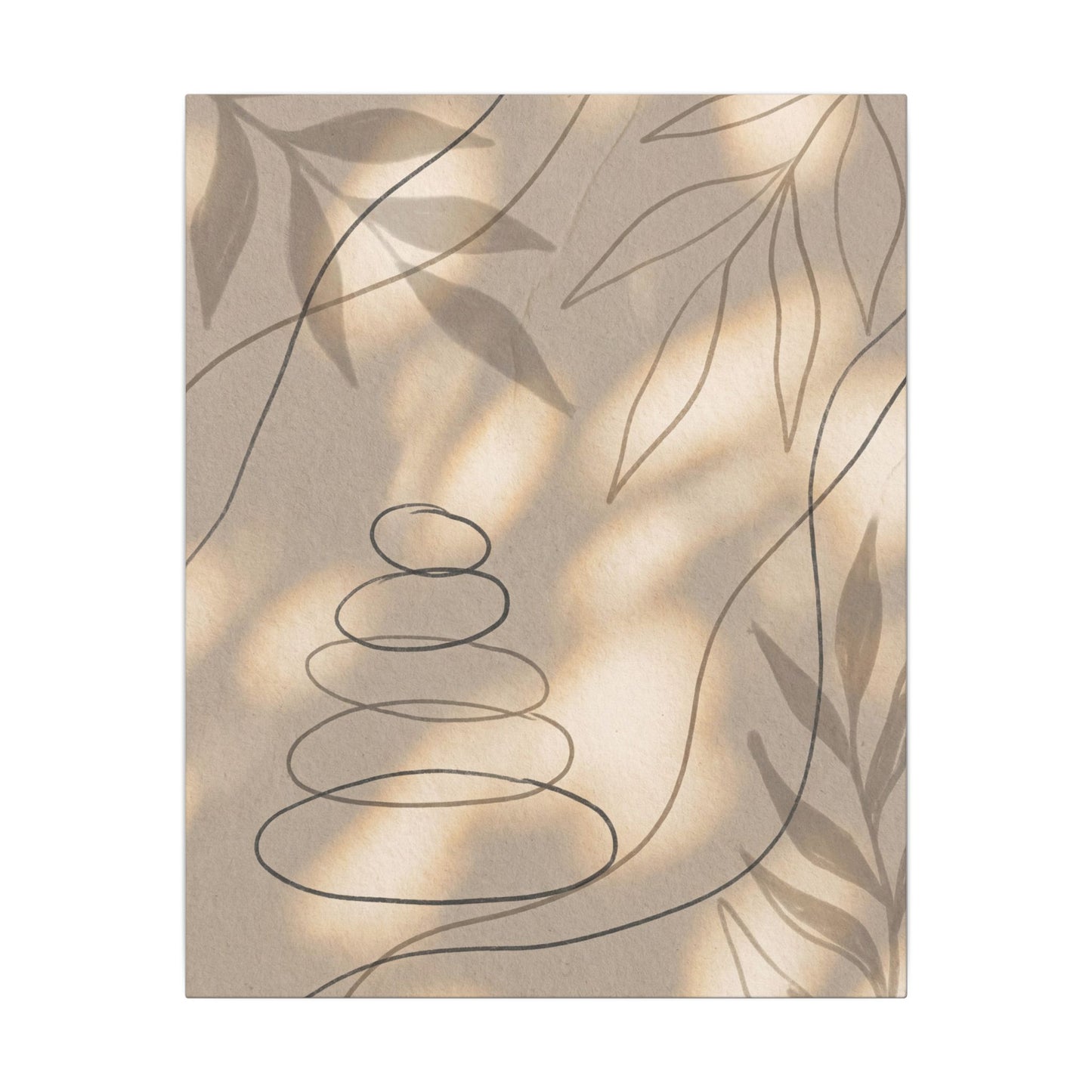 River Stones Minimal Line Canvas Art | Earthy Japandi Art