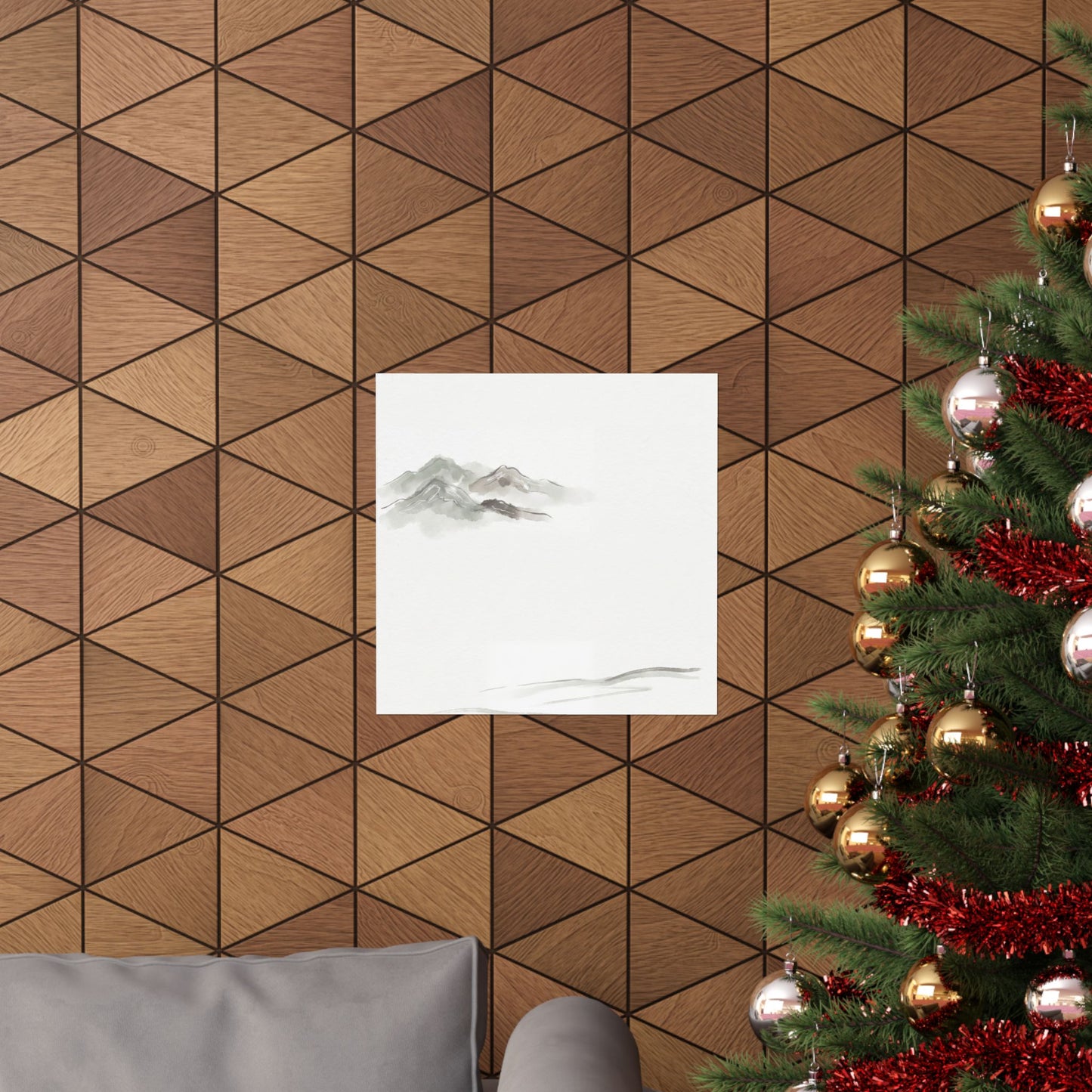 Japandi Mountain Mist in Overcast | Minimal Line Wall Art Print