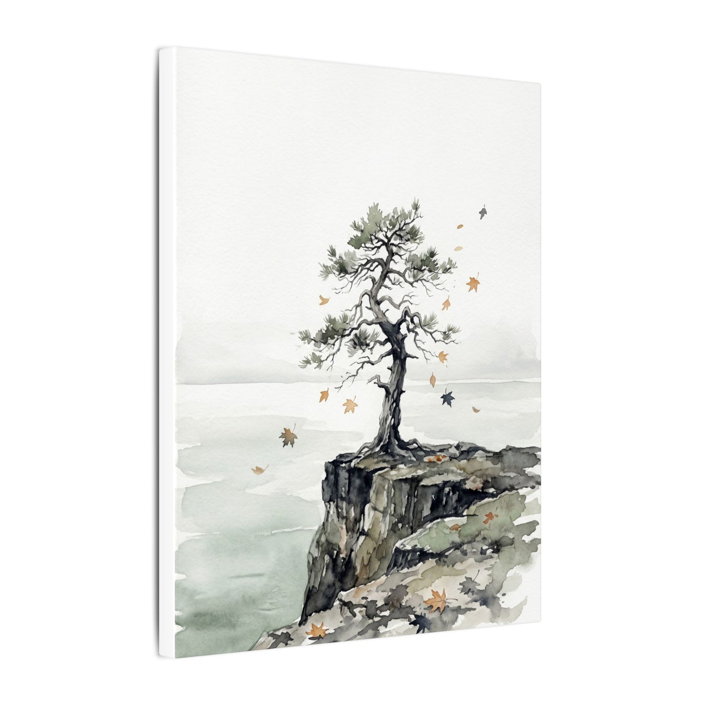 Japandi Pine Tree in Overcast | Watercolor Canvas Art