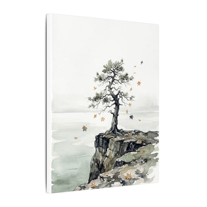 Japandi Pine Tree in Overcast | Watercolor Canvas Art