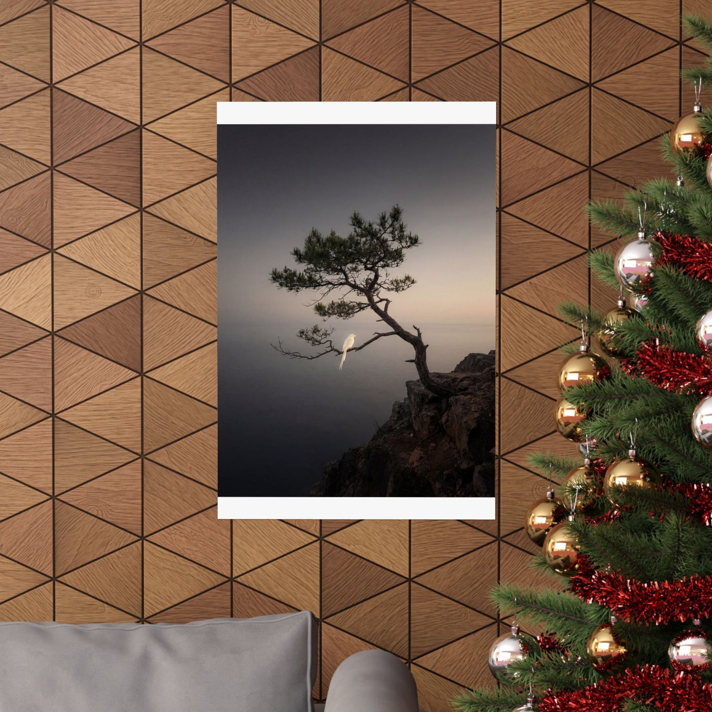 Moody Pine Tree Wall Art Print - Moody Minimal Dark Japandi