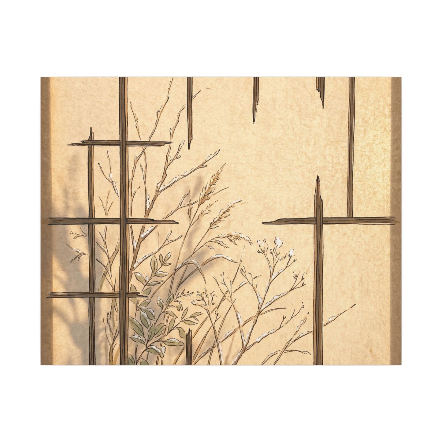 Shoji Screen Canvas Art | Winter Japandi Minimal Line Art