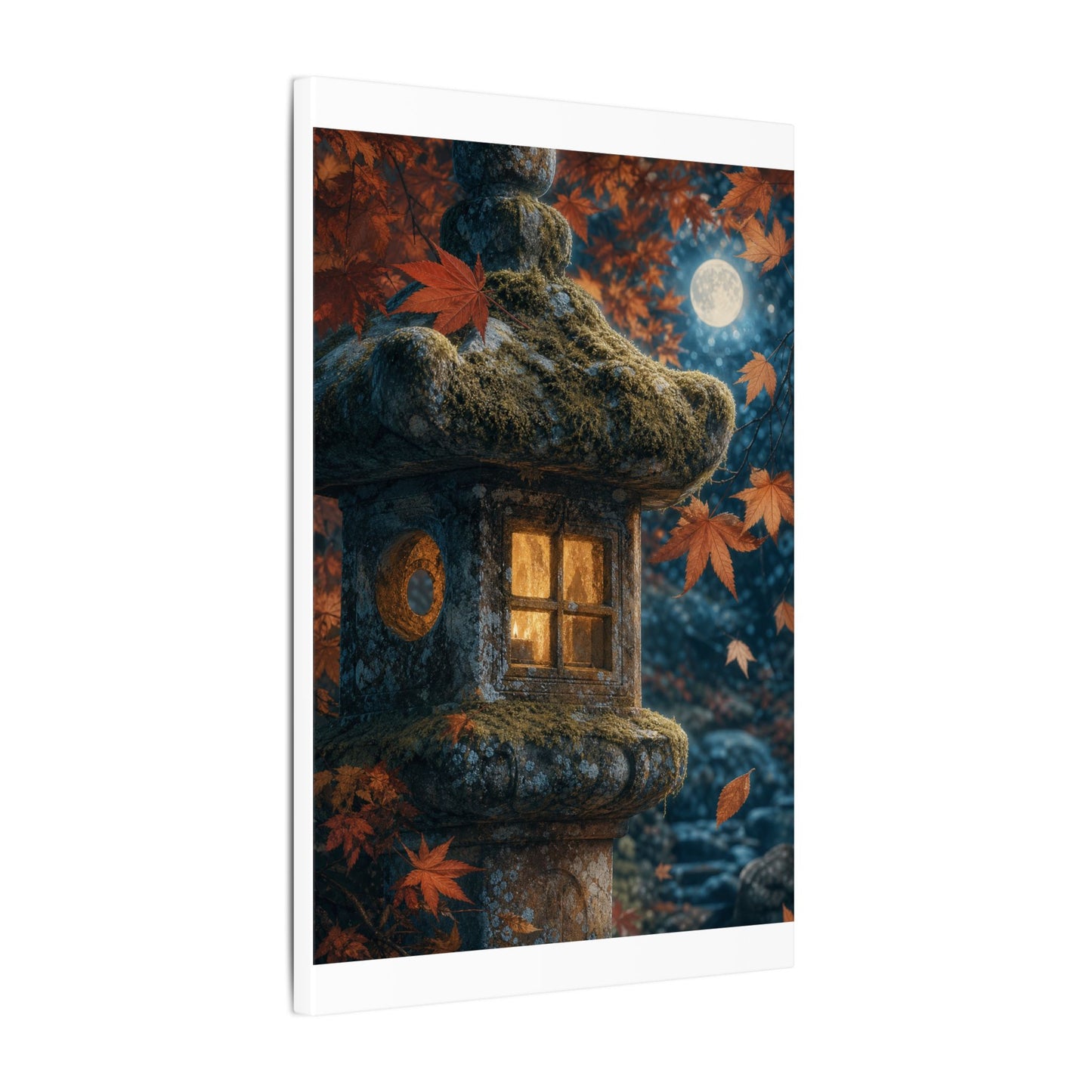 Autumn Stone Lantern Forest Whimsy Canvas Art | Earthy Decor
