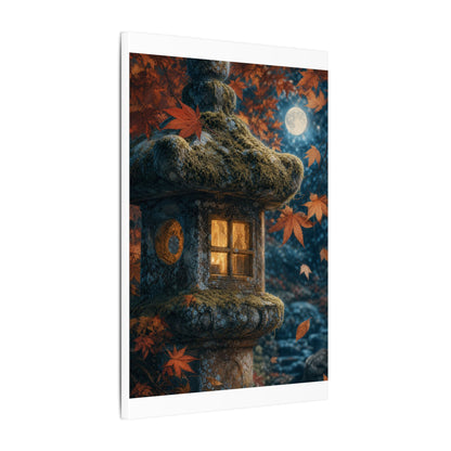 Autumn Stone Lantern Forest Whimsy Canvas Art | Earthy Decor