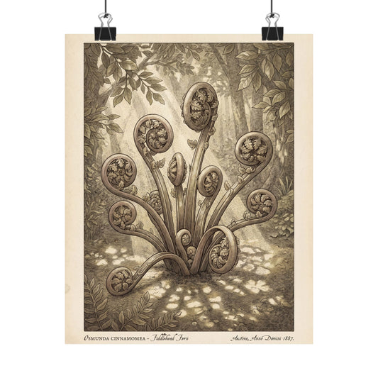 Cottagecore Fern Unfurling in Dappled | Vintage Botanical Wall Art Print