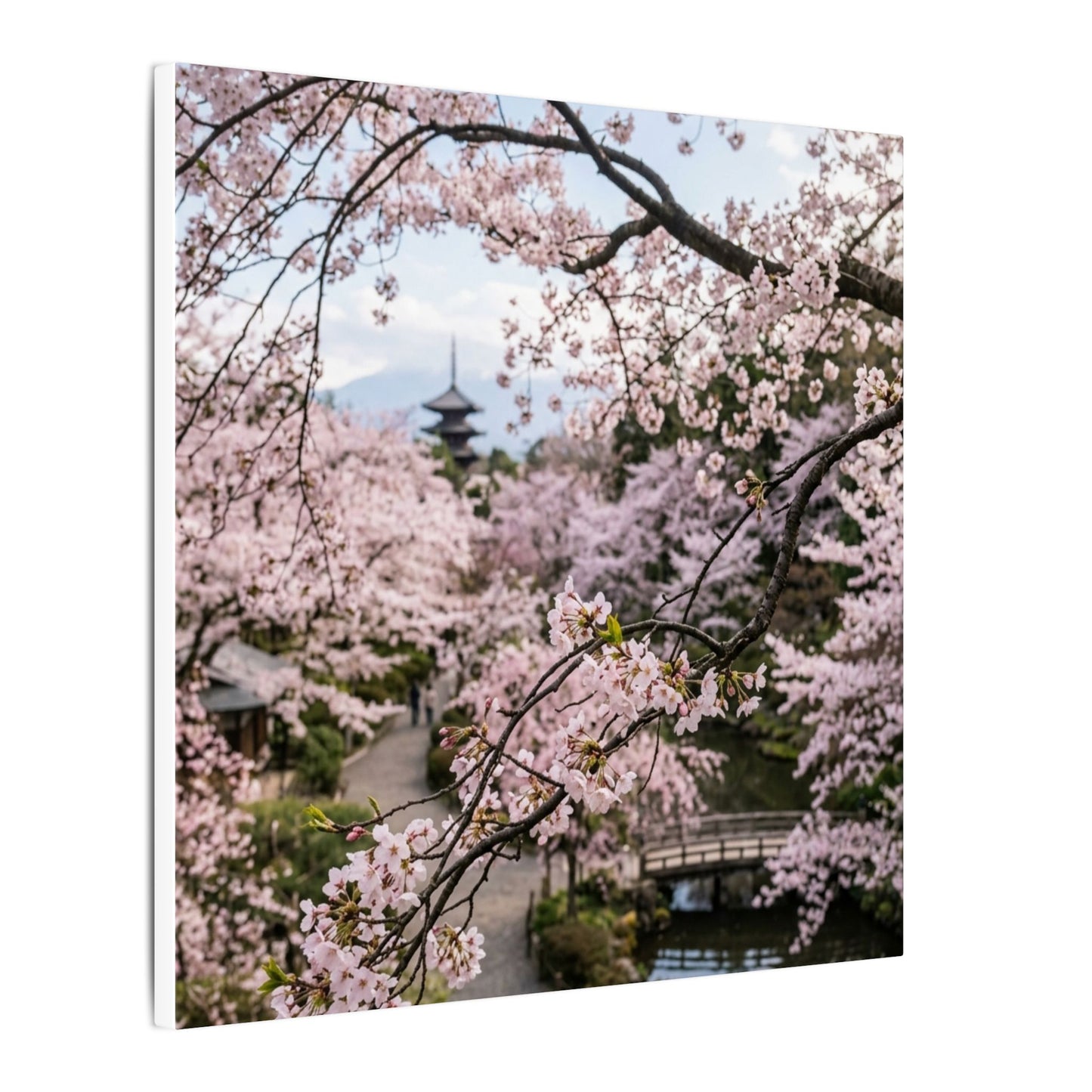 Cherry Blossom Winter Canvas Art | Dark Japandi Luxurious Design