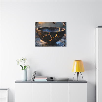 Ceramic Bowl Canvas Art | Winter Kintsugi Gold Repair Art