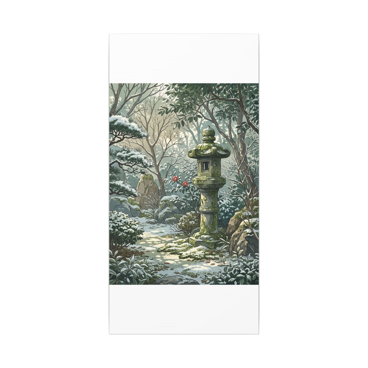 Stone Lantern Winter Canvas Art | Japandi Warm Design