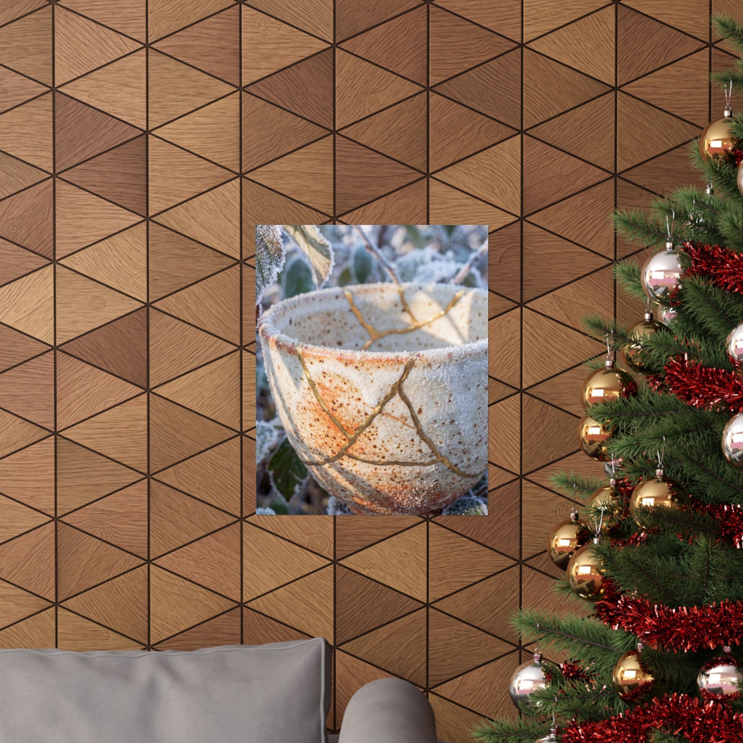Kintsugi Ceramic Bowl in Dappled | Gold Vein Wall Art Print