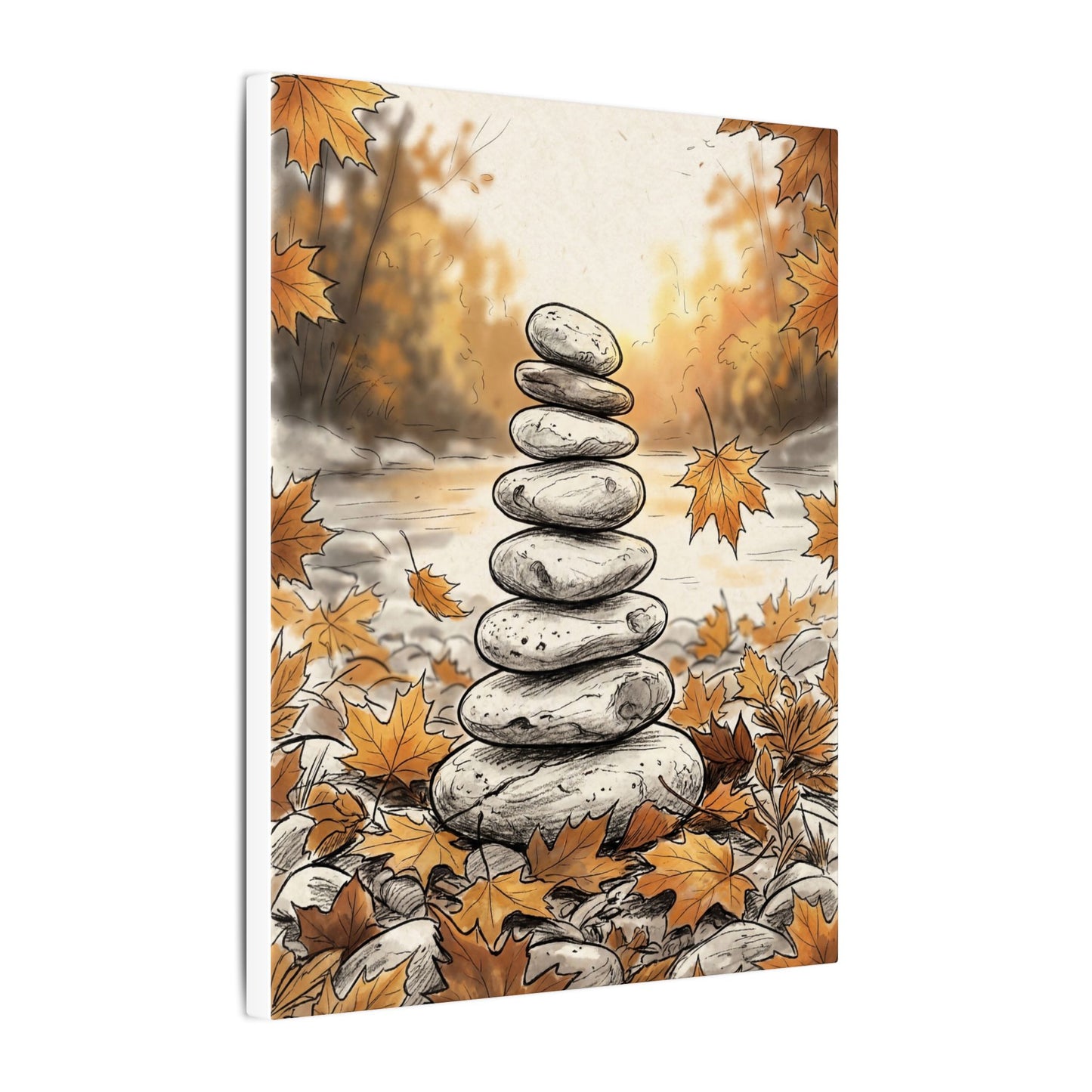 Earthy River Stones Canvas Art - Minimal Line Japandi