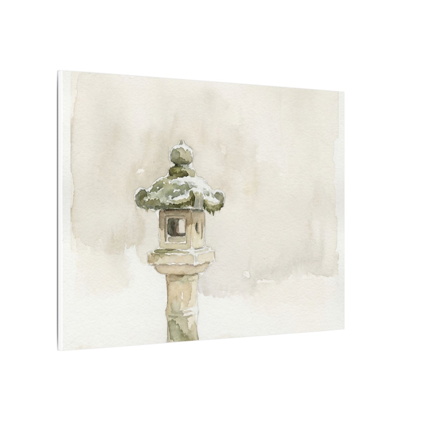 Stone Lantern Winter Canvas Art | Japandi Earthy Design