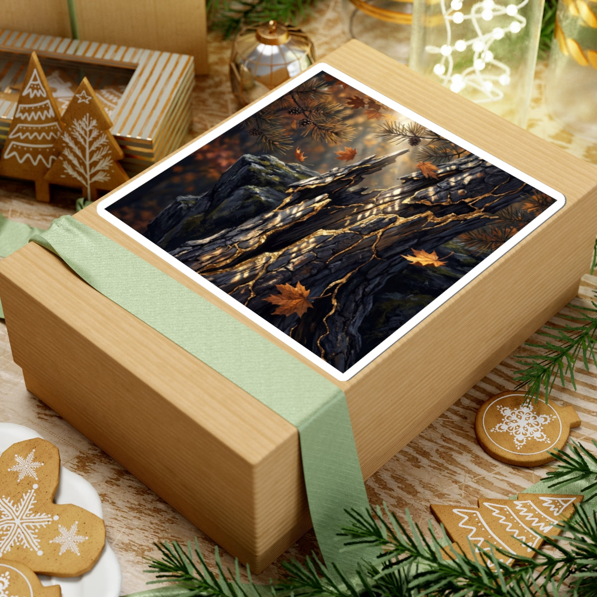Beautiful Pine Tree Sticker - Gold Vein Kintsugi