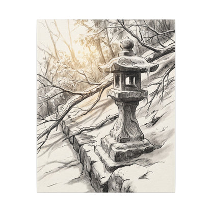 Golden Hour Stone Lantern Canvas Art - Japandi Kanso