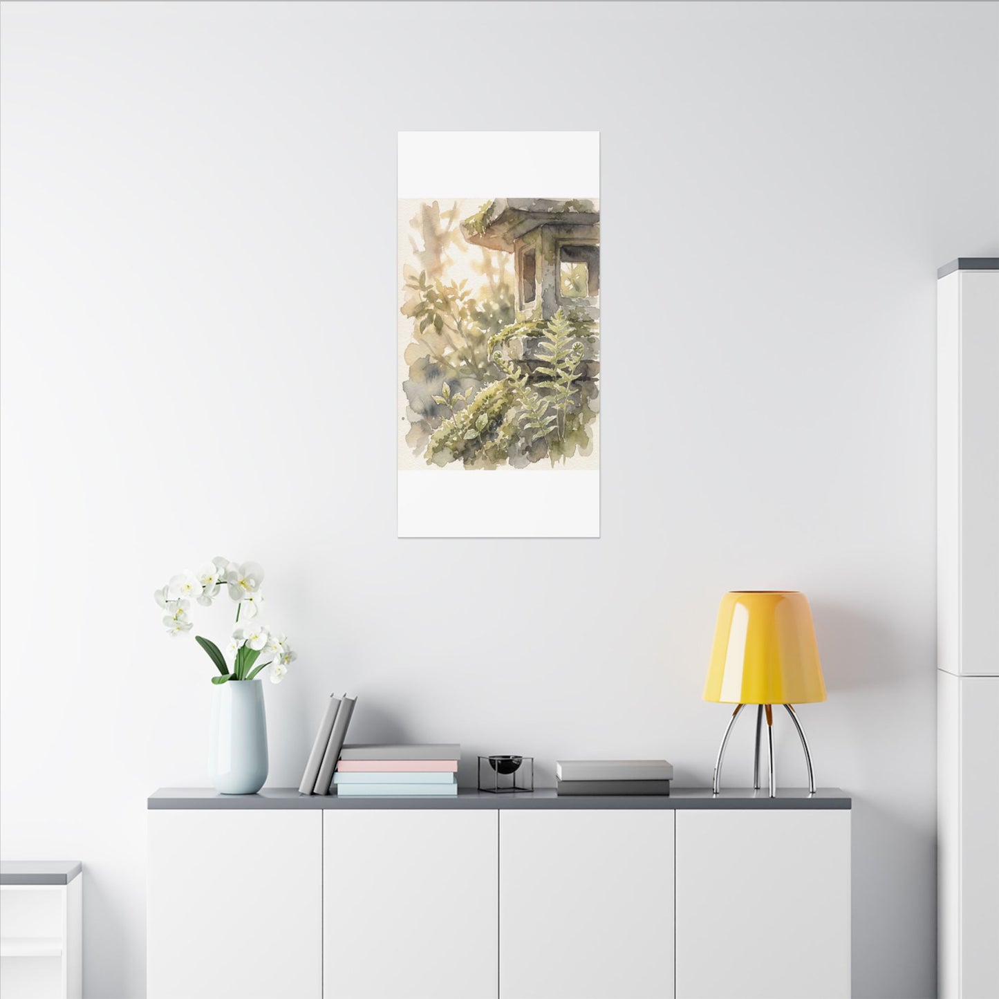 Earthy Stone Lantern Canvas Art - Watercolor Japandi